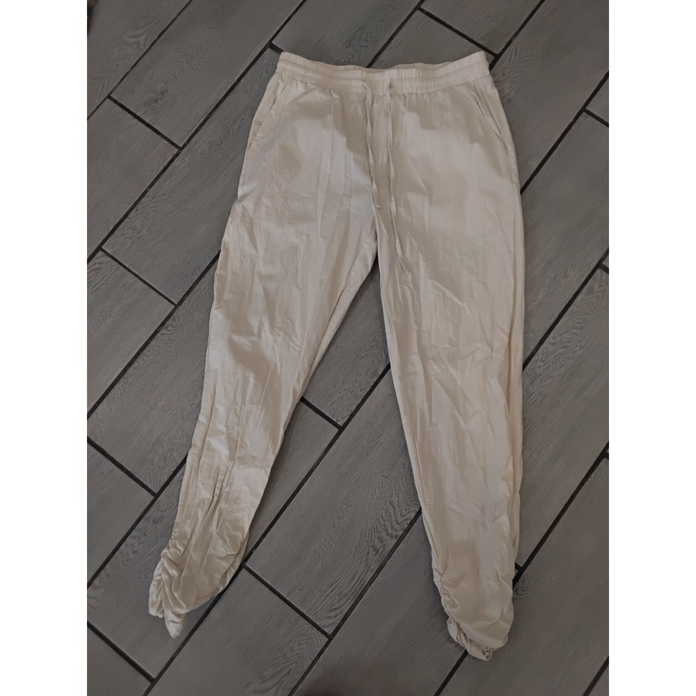 Runcati Mens Cotton Ruched Joggers Cream Beige Elastic Waist Drawstring M NWT